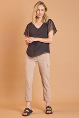 Angel Sleeve V Neck Button Blouse