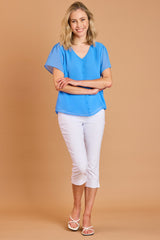 Angel Sleeve V Neck Button Blouse