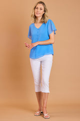 Angel Sleeve V Neck Button Blouse