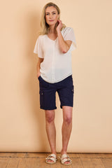 Angel Sleeve V Neck Button Blouse