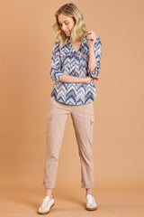 Zig Zag Print Mandarin Collar Blouse