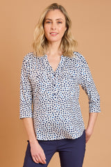 Spot Print Mandarin Collar Blouse