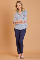 Spot Print Mandarin Collar Blouse