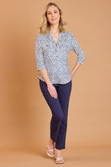 Spot Print Mandarin Collar Blouse