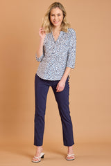 Spot Print Mandarin Collar Blouse