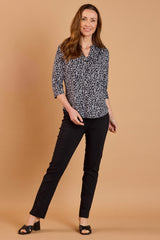 Mono Animal Print Mandarin Collar Blouse