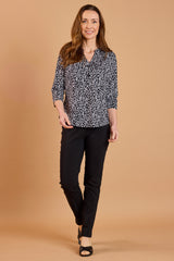 Mono Animal Print Mandarin Collar Blouse