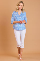 Animal Print Mandarin Collar Blouse