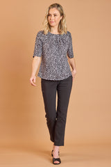 Mono Animal Print Pleat Neck Top