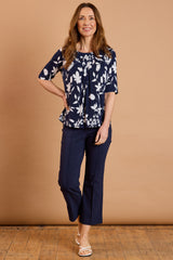 Floral Print Pleat Neck Top