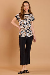 Abstract Floral Print Round Neck Tunic