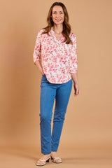Leaf Print Mandarin Collar Blouse