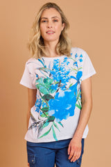 Floral Design Woven Front T-Shirt