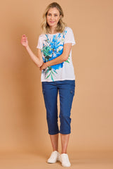 Floral Design Woven Front T-Shirt