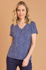 Spot Print V-Neck Top