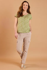 Leaf Print Round Neck Top