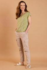 Leaf Print Round Neck Top