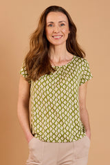 Leaf Print Round Neck Top