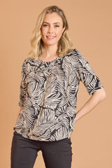 Palm Print Round Neck Top