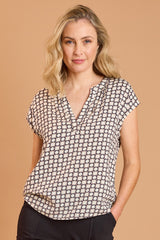 Circle Print Notch Neck Blouse