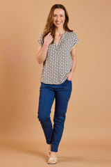 Circle Print Notch Neck Blouse