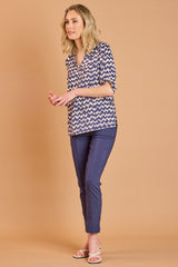 Navy Zig Zag Print Blouse