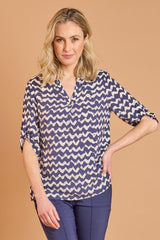 Navy Zig Zag Print Blouse