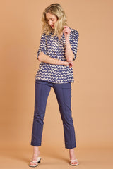 Navy Zig Zag Print Blouse