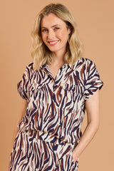 Short Sleeve Animal Print Blouse