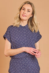 Short Sleeve Geo Print Blouse
