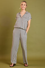 Short Sleeve Circle Tile Print Blouse
