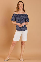 Short Sleeve Spot Print Bardot Top