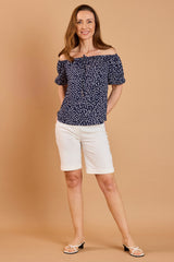 Short Sleeve Spot Print Bardot Top