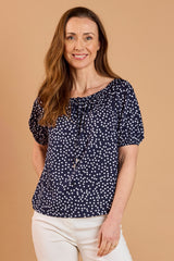 Short Sleeve Spot Print Bardot Top