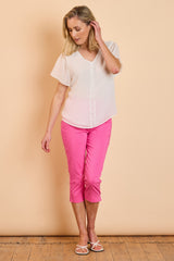 Angel Sleeve V Neck Button Blouse