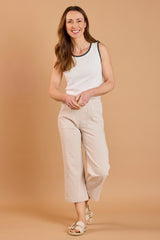 Cotton Washed Straight Leg Cropped Trousers