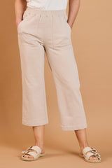Cotton Washed Straight Leg Cropped Trousers