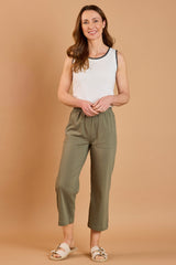Cotton Washed Straight Leg Cropped Trousers