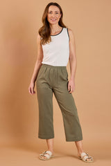 Cotton Washed Straight Leg Cropped Trousers
