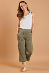 Cotton Washed Straight Leg Cropped Trousers