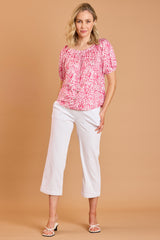 Cotton Washed Straight Leg Cropped Trousers