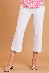 Cotton Washed Straight Leg Cropped Trousers
