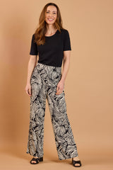 Wide Leg Palm Print Trousers