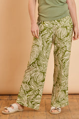 Wide Leg Palm Print Trousers