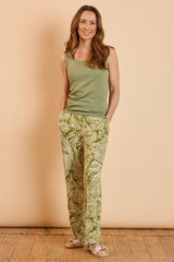 Wide Leg Palm Print Trousers