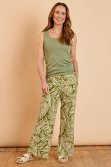 Wide Leg Palm Print Trousers