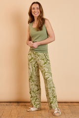 Wide Leg Palm Print Trousers