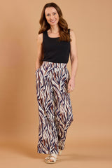 Wide Leg Animal Print Trousers Brown/Ivory