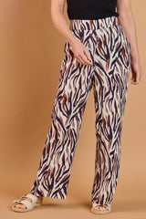 Wide Leg Animal Print Trousers Brown/Ivory