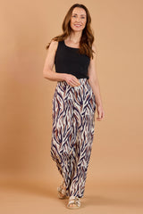 Wide Leg Animal Print Trousers Brown/Ivory